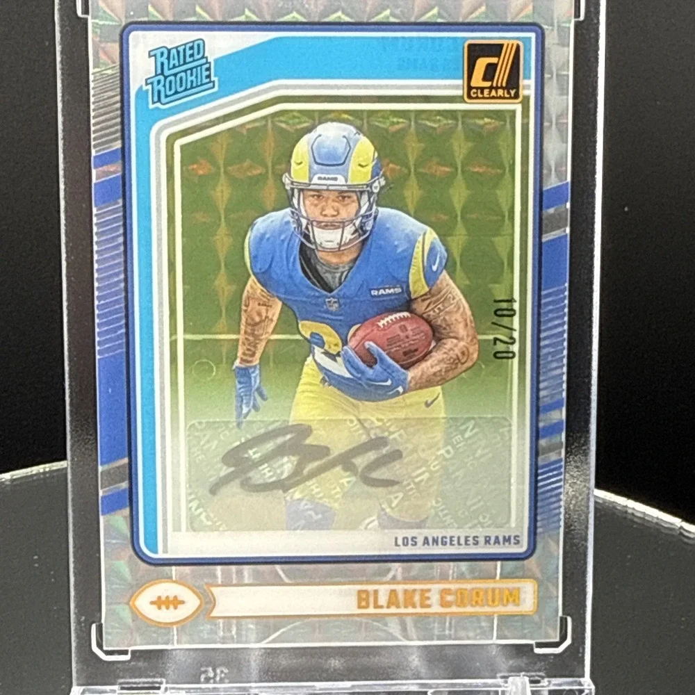 2024 Panini Clearly Donruss Rated Rookie Blake Corum #76 /20 LA Rams logo Border